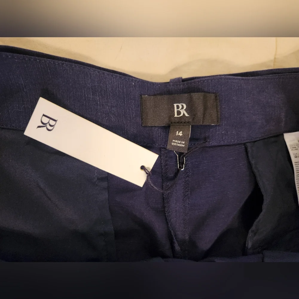 BANANA REPUBLIC Pants Linen-Blend, Wide-Leg, High Rise, Navy, Belted Size 14 NWT